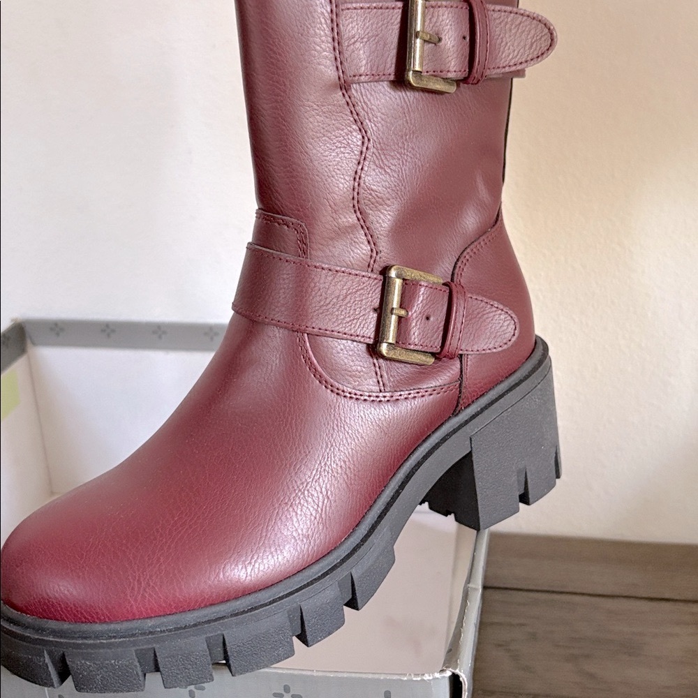 NIB [Sun + Stone] Lionell Faux Leather Buckle Motorcycle Heeled Boots Womens 5.5 - Picture 7 of 13